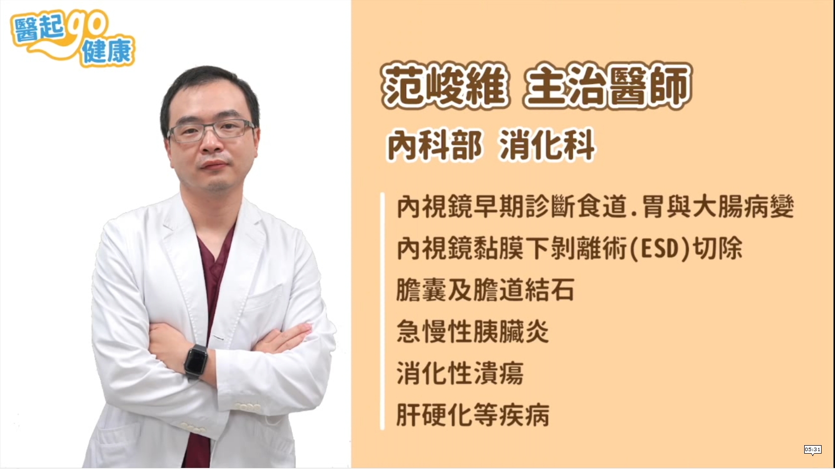 【醫起go健康】專訪消化科醫生范峻維・內視鏡手術不用切除器官,完整切除早期癌變,提高生活品質