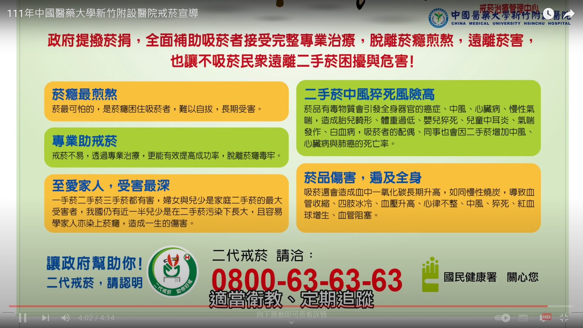 111年中國醫藥大學新竹附設醫院戒菸宣導
