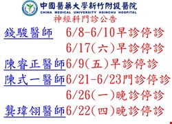 神經科6月停診公告