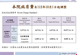 本院病房費自112年10月1日起調整