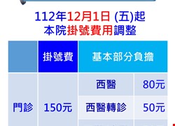 掛號費用調整公告
